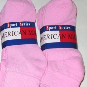 12 Pairs Womens Cotton Blend Pink Ankle Length Socks  USA  Made